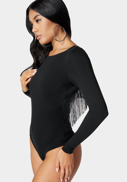 Open Back Fringe Trim Bodysuit