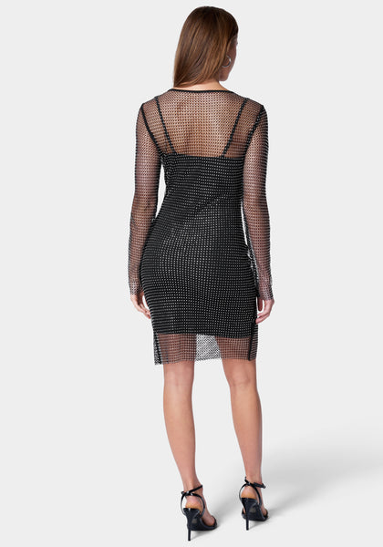 Black Mesh Diamante Long Top, Tops