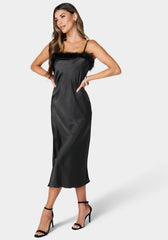 Feather Satin Slip Dress bebe