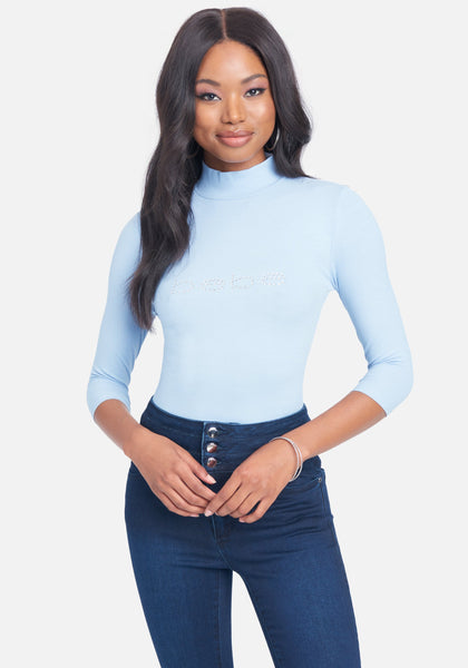 Blue mock sales neck top