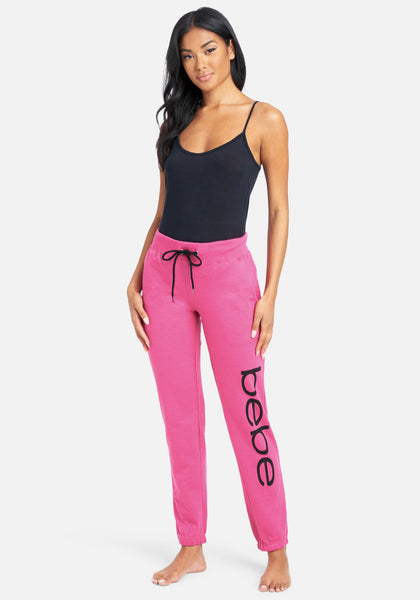 bebe Womens Sweatpants with Pockets, French Terry Lounge Pants for Women, Pink  Joggers (Fuchsia, X-Small) at  Women's Clothing store