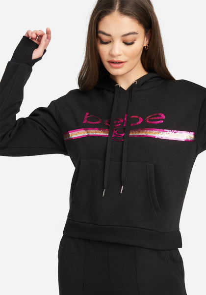 Bebe Sport Sequin Stripe Pullover