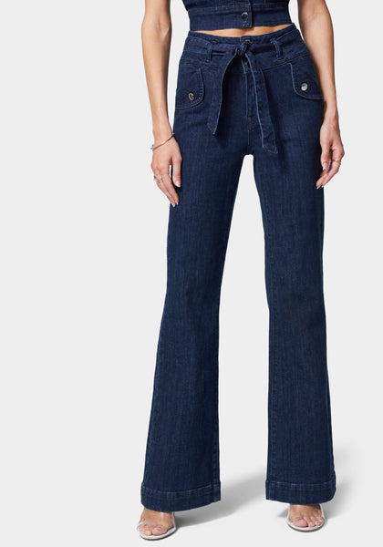 Tie waist flare outlet leg jeans