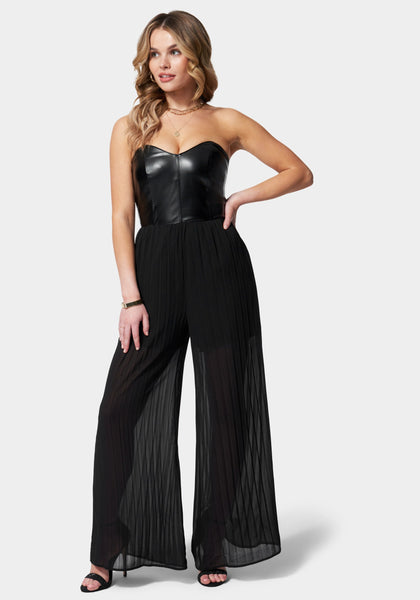 Bustier Pleated Wide Leg Jumpsuit bebe