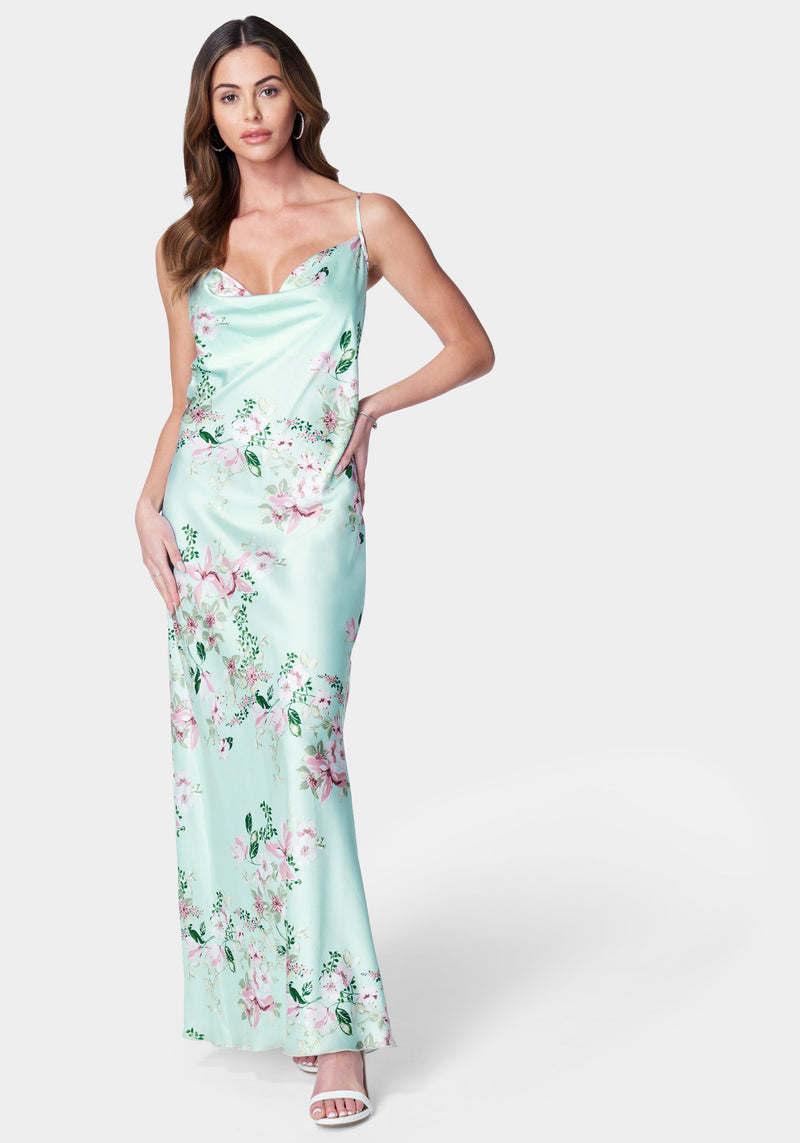 Floral Cowl Neck Maxi Dress | bebe