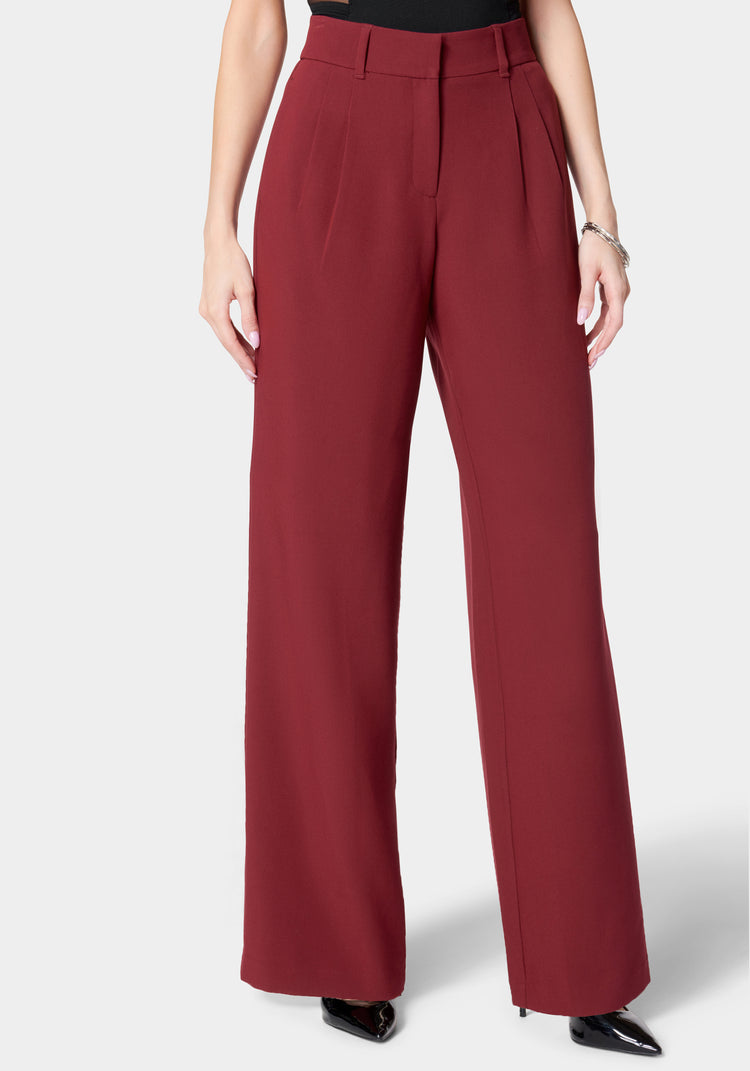 Tailored Wide Leg Pants in Red