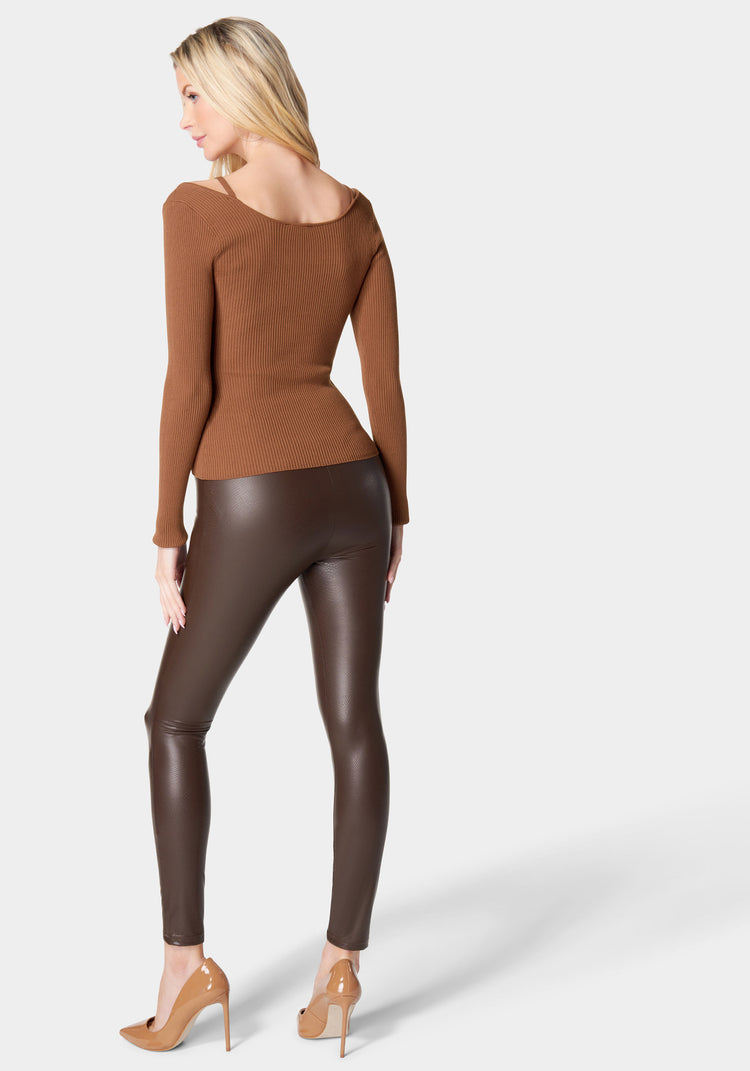 Leather effect high waist leggings in light brown, 9.99€