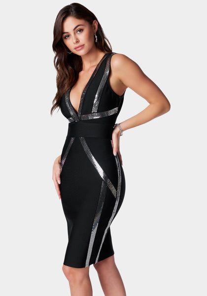 Bandage Metallic Midi Dress | bebe