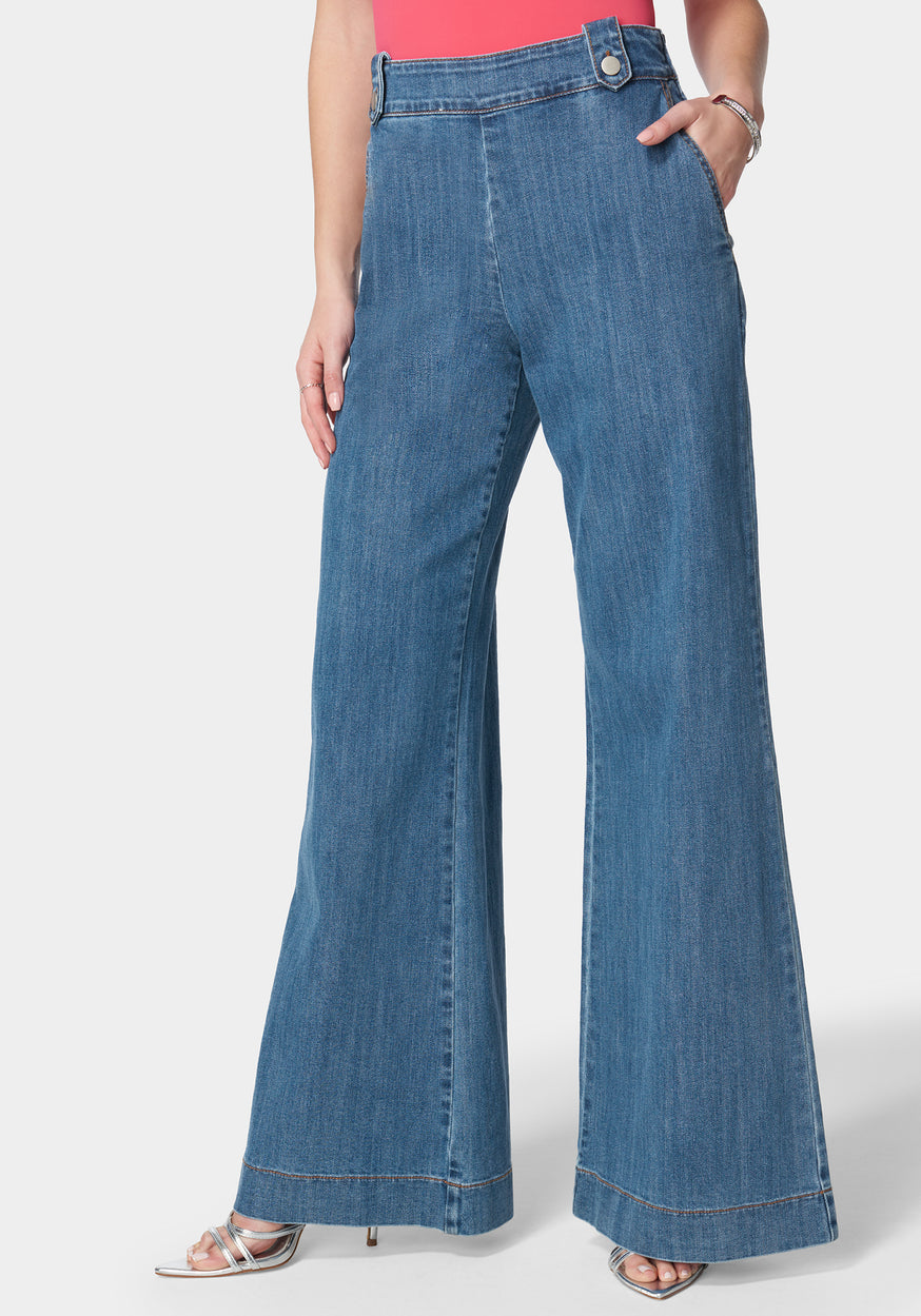 Women's High Waist Jeans Denim/layered Ruffle Bell-bottoms Pants