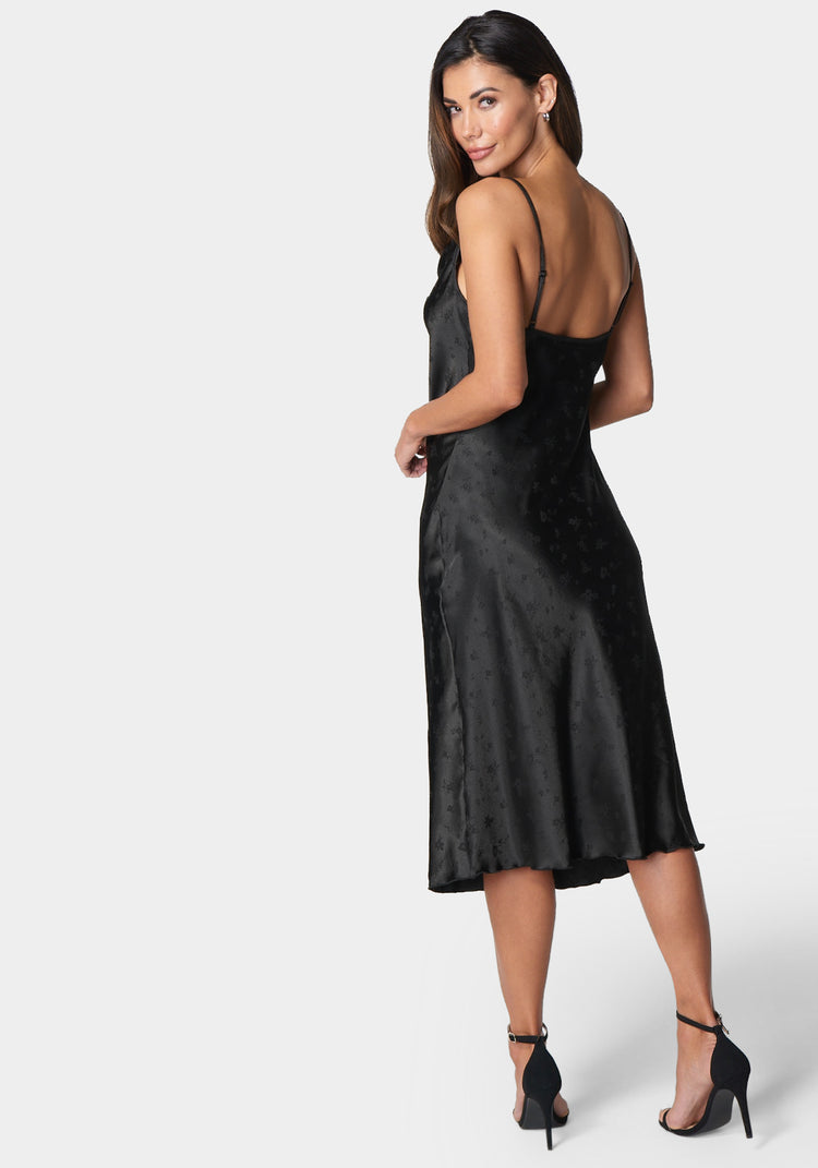 Cowl Neck Midi Satin Jacquard Dress