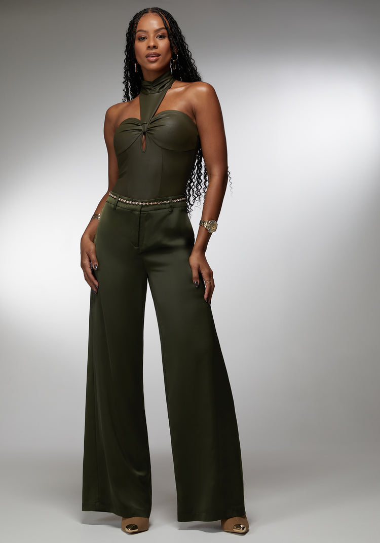 High Waist Satin Ultra Wide Leg Pant