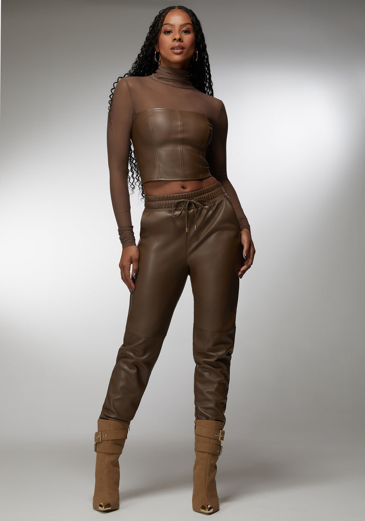 Natural Waist Vegan Leather Jogger