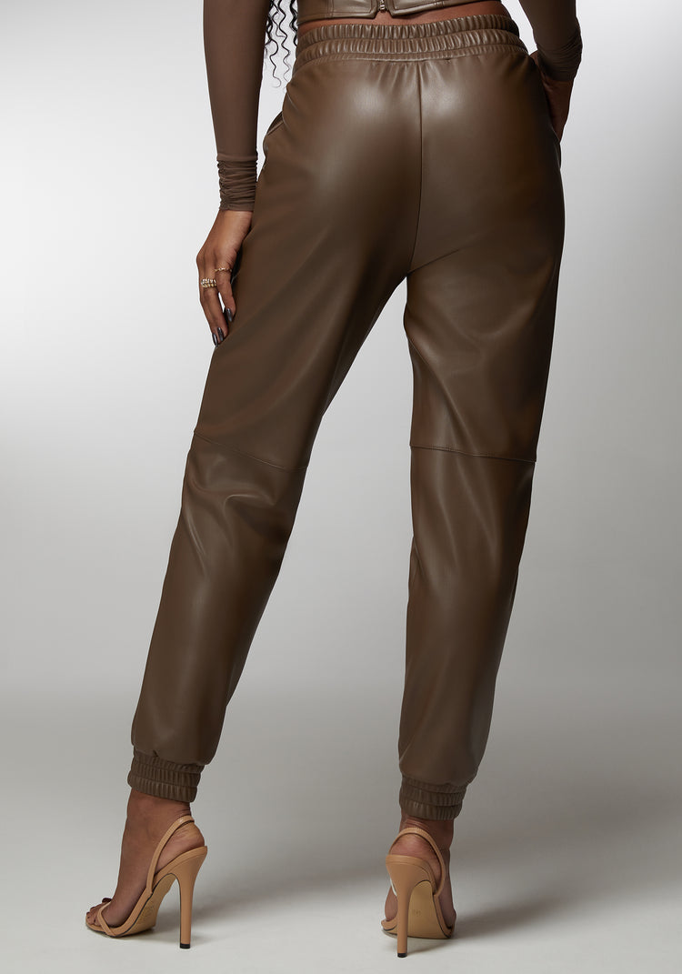 Natural Waist Vegan Leather Jogger