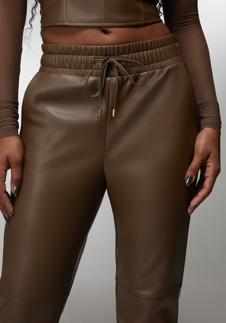 Natural Waist Vegan Leather Jogger