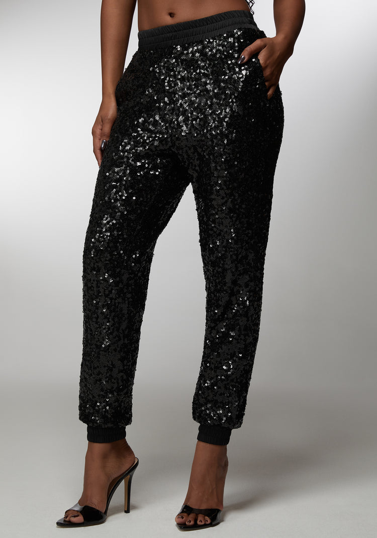 Black sequin jogger pants on sale