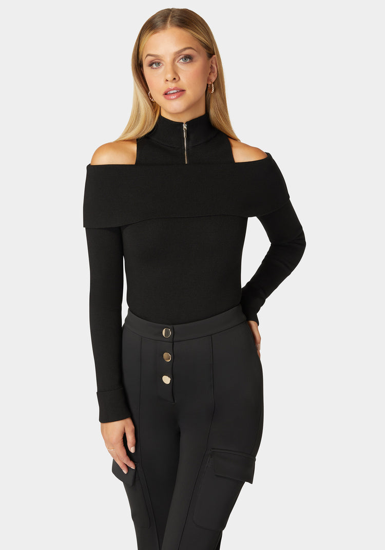 Mock neck cold shoulder sweater best sale