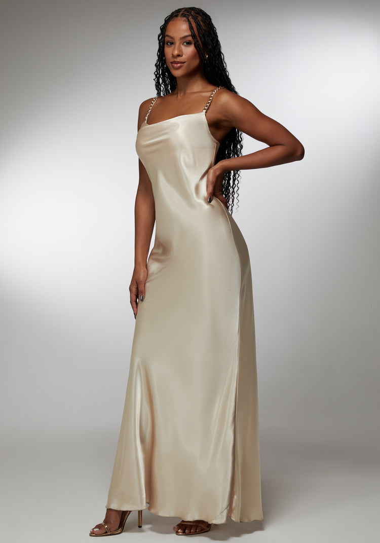 Satin Maxi With Gold Chain Straps