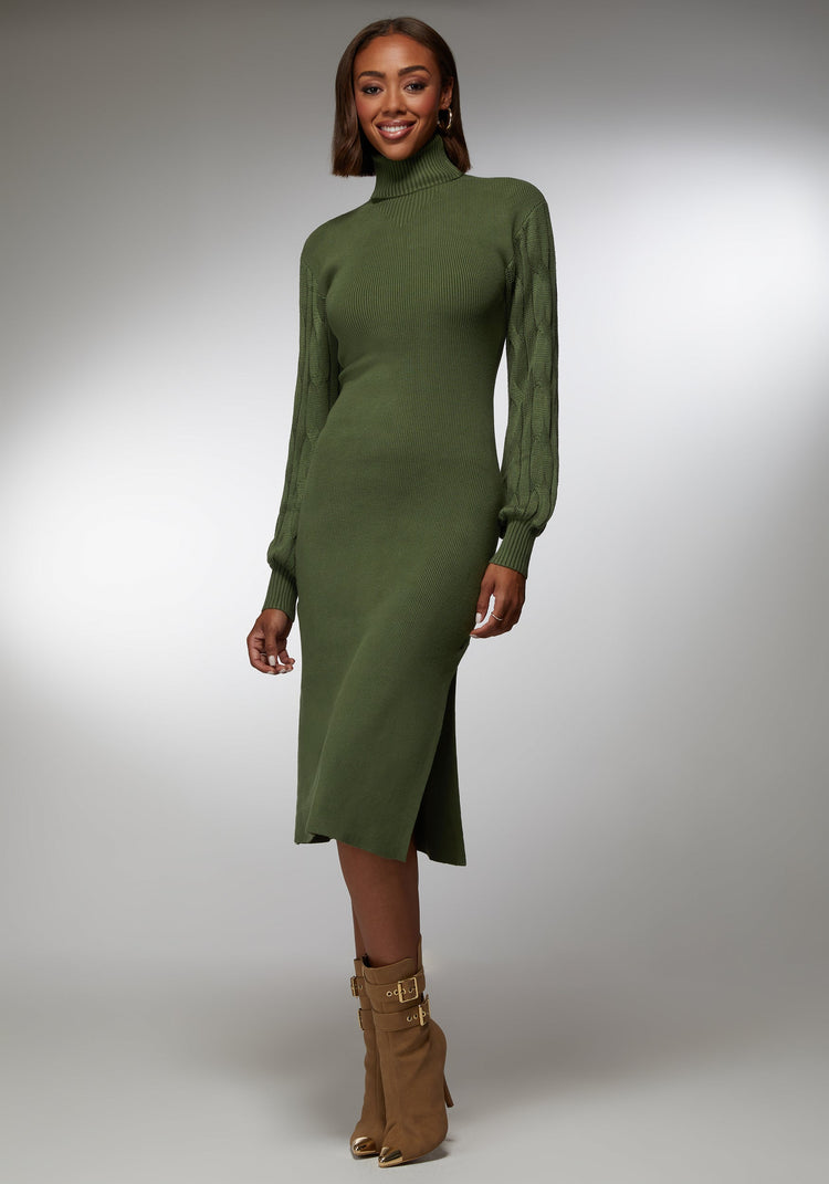 Bebe Women s Midi Sweater Dress Size Large in Green Polyester Elastane