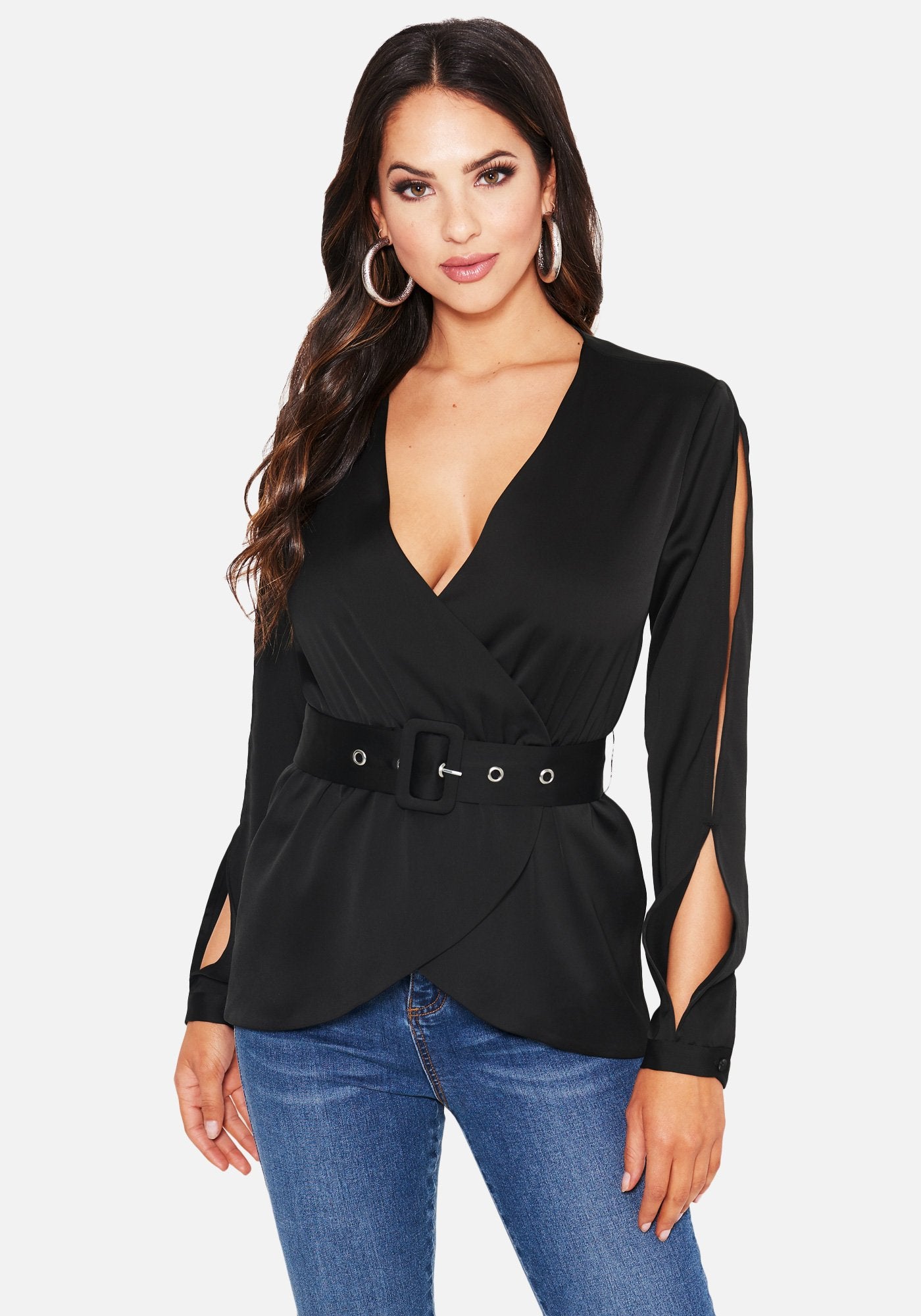 Split Sleeve Belted Wrap Jacket | bebe