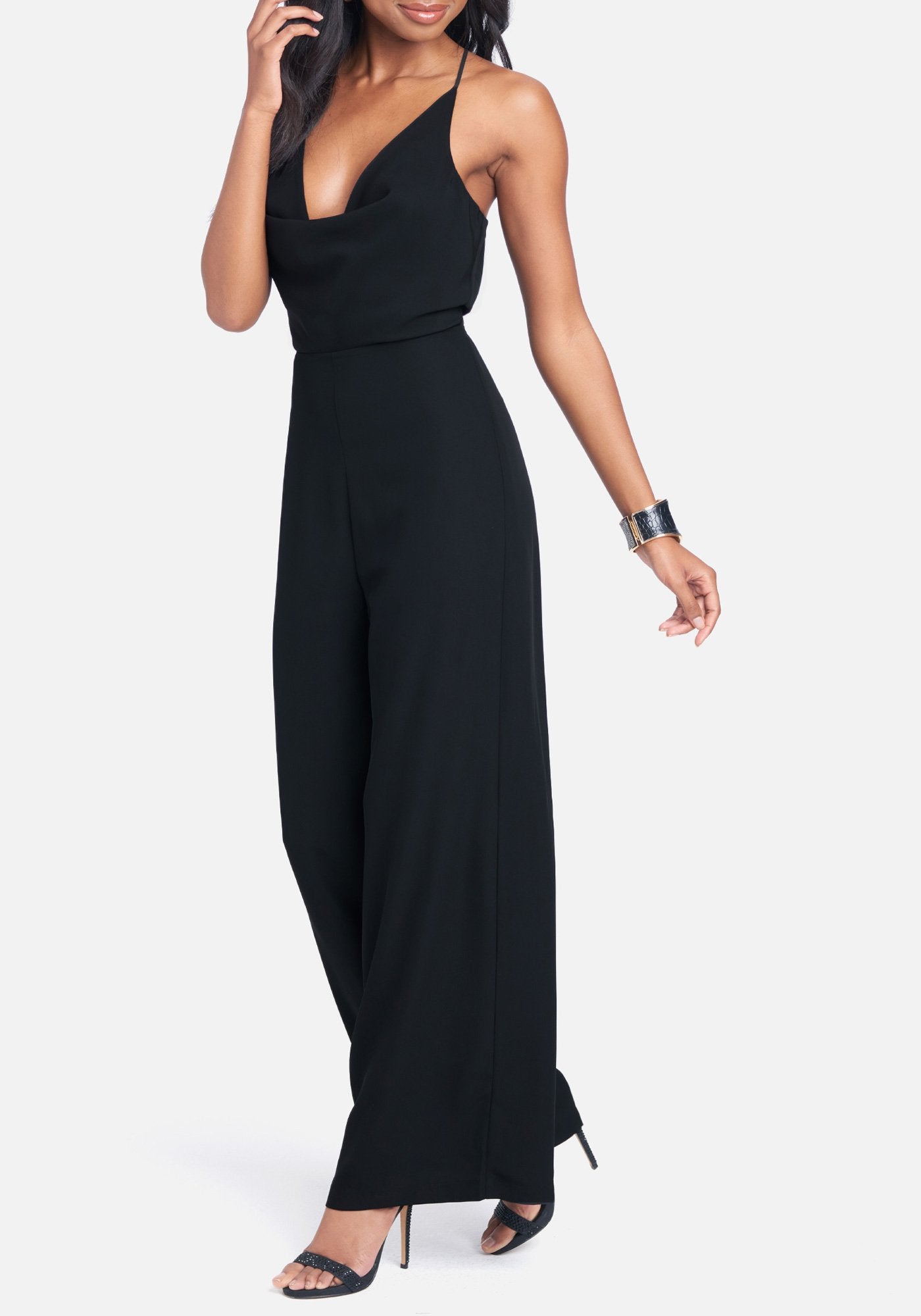 Open Back Wide Leg Jumpsuit | bebe