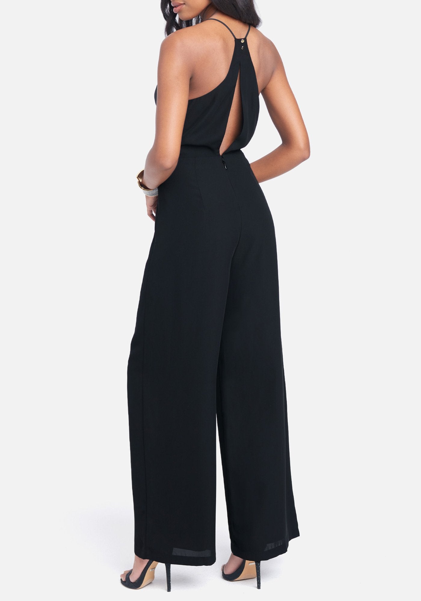 Open Back Wide Leg Jumpsuit | bebe