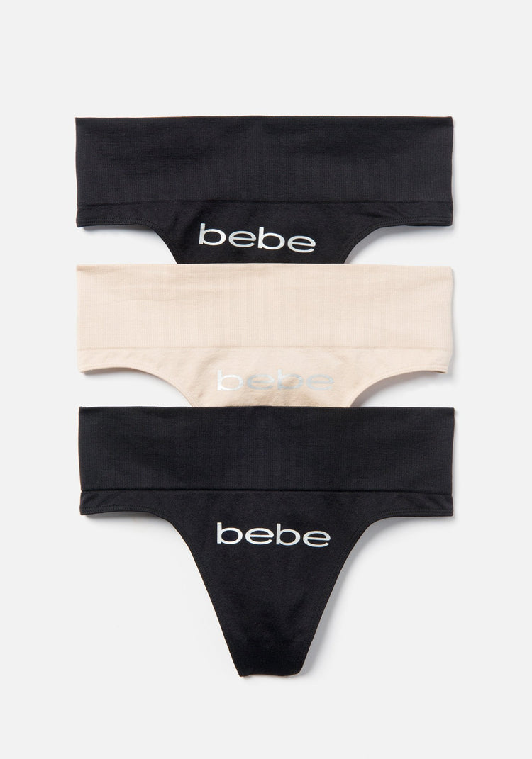 Bebe Logo Seamless Thong Set
