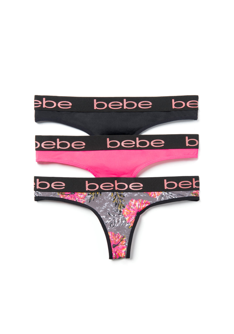 Buy Bebe women 3 pack brand logo bikini panties white black mint green  Online
