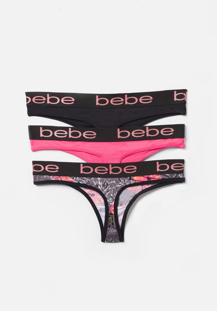 bebe Intimates Women's Thong Panties Size M Sexy Studded Black Pink