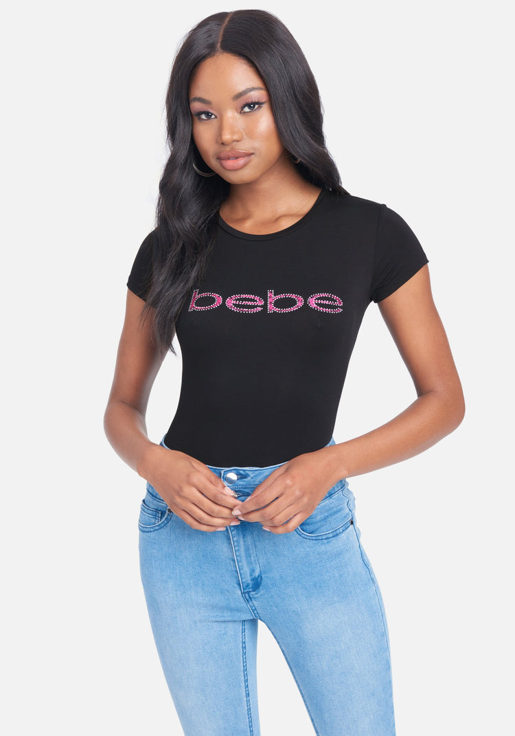 Bebe Logo Rhinestone Outline Tee