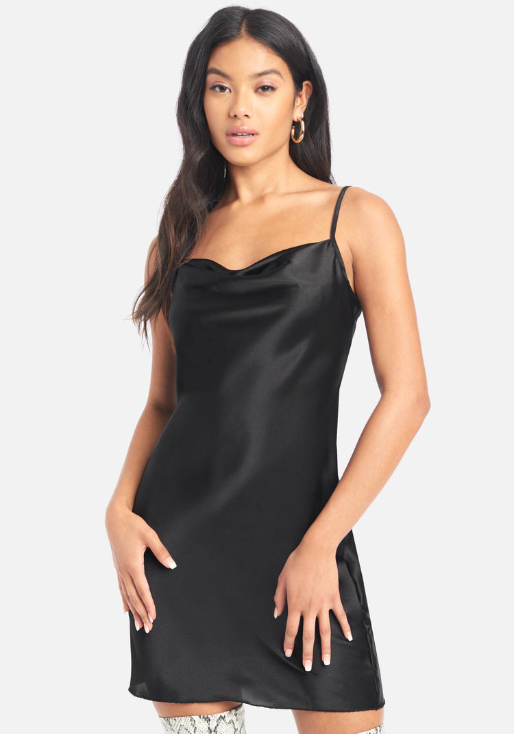 Mini Satin Black Slip dress