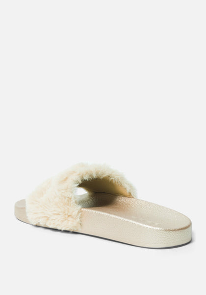 Faux fur best sale slides with strap