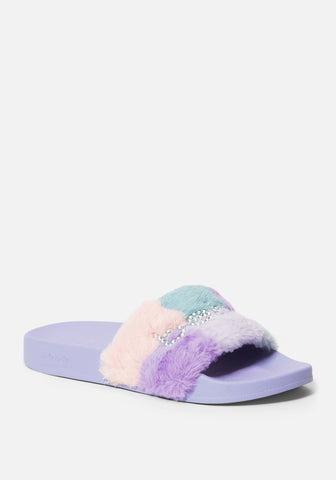 Fantasia Plaid Faux Fur Slides bebe