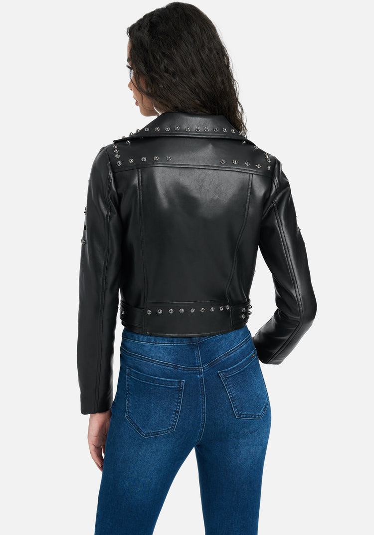 Bebe cropped leather jacket sale