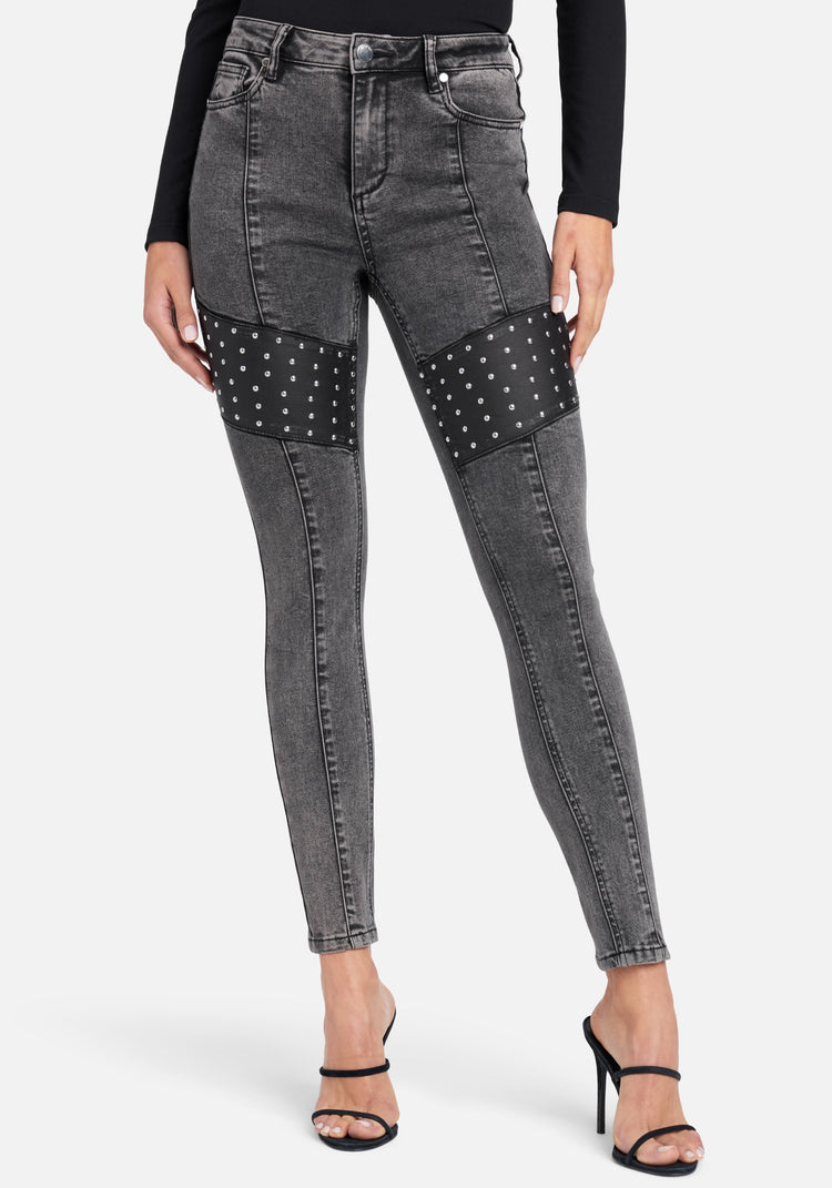 Black & Pink Plaid Split Super Skinny Jeans
