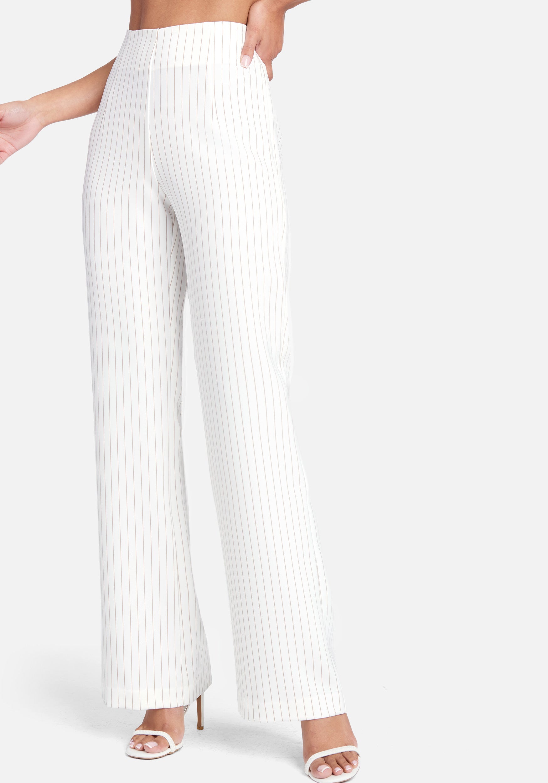 Stripe Twill High Waist Wide Leg Pant | bebe