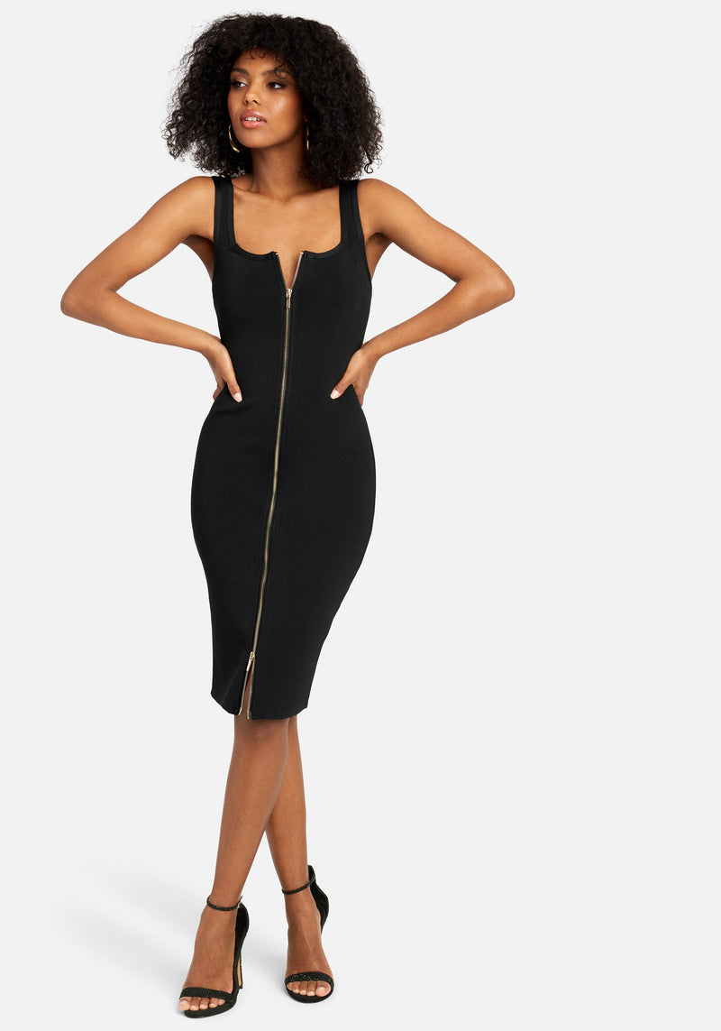 front zipper midi dress