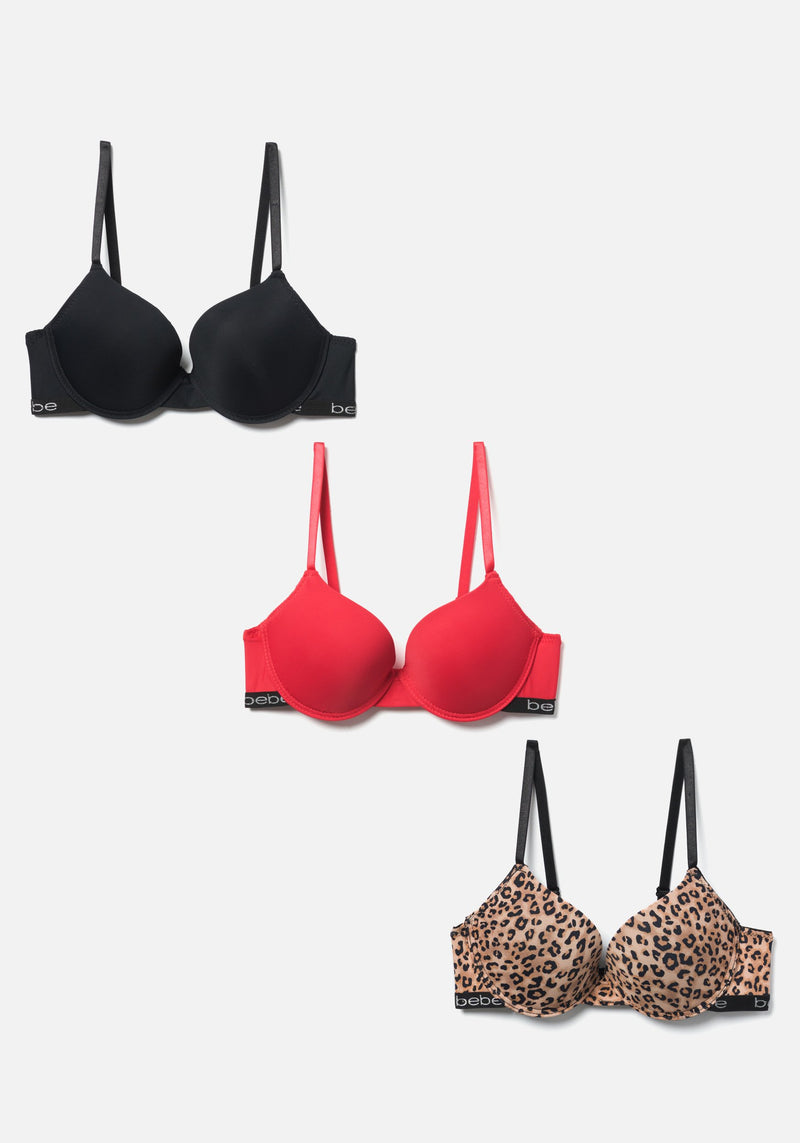 Buy Bebe women 2 pieces textured padded push up bra red and black Online