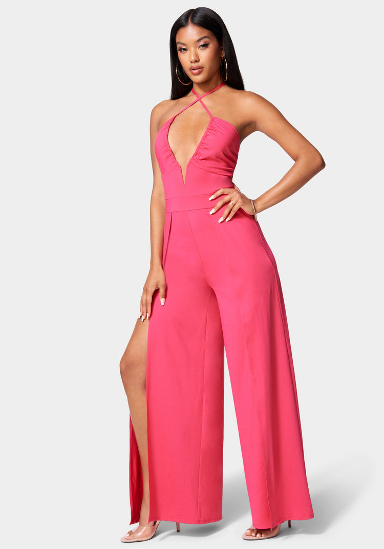 Love this hot pink pantsuit with black cami and strappy heels.