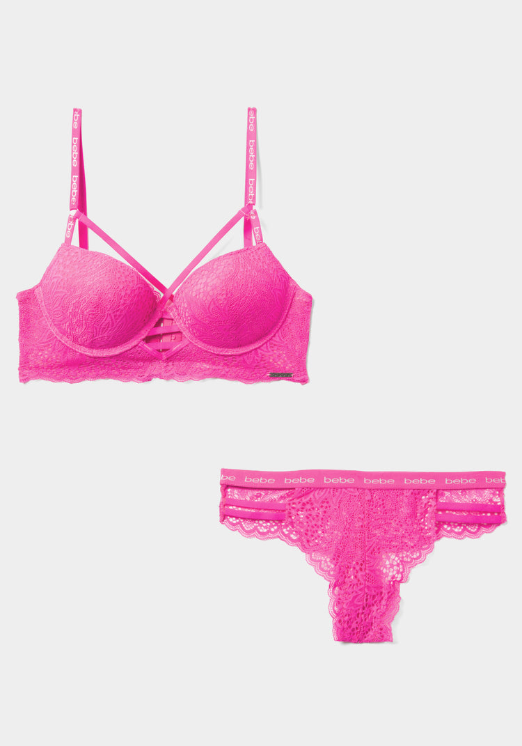 Buy online Pink Lace Detailed Bras And Panty Set from lingerie for