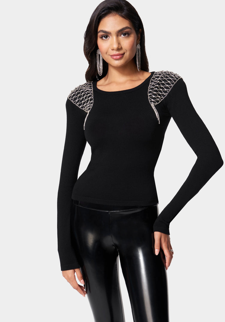 Embellished discount shoulder sweater