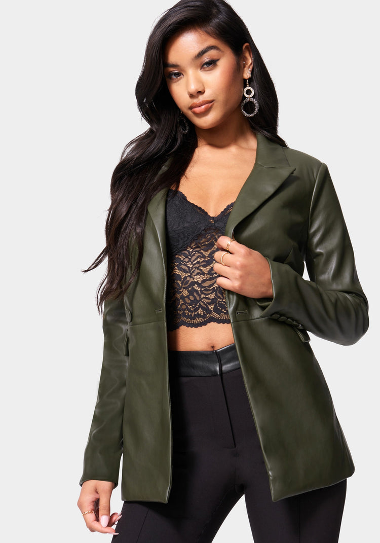 Vegan Leather Tailored Jacket | bebe