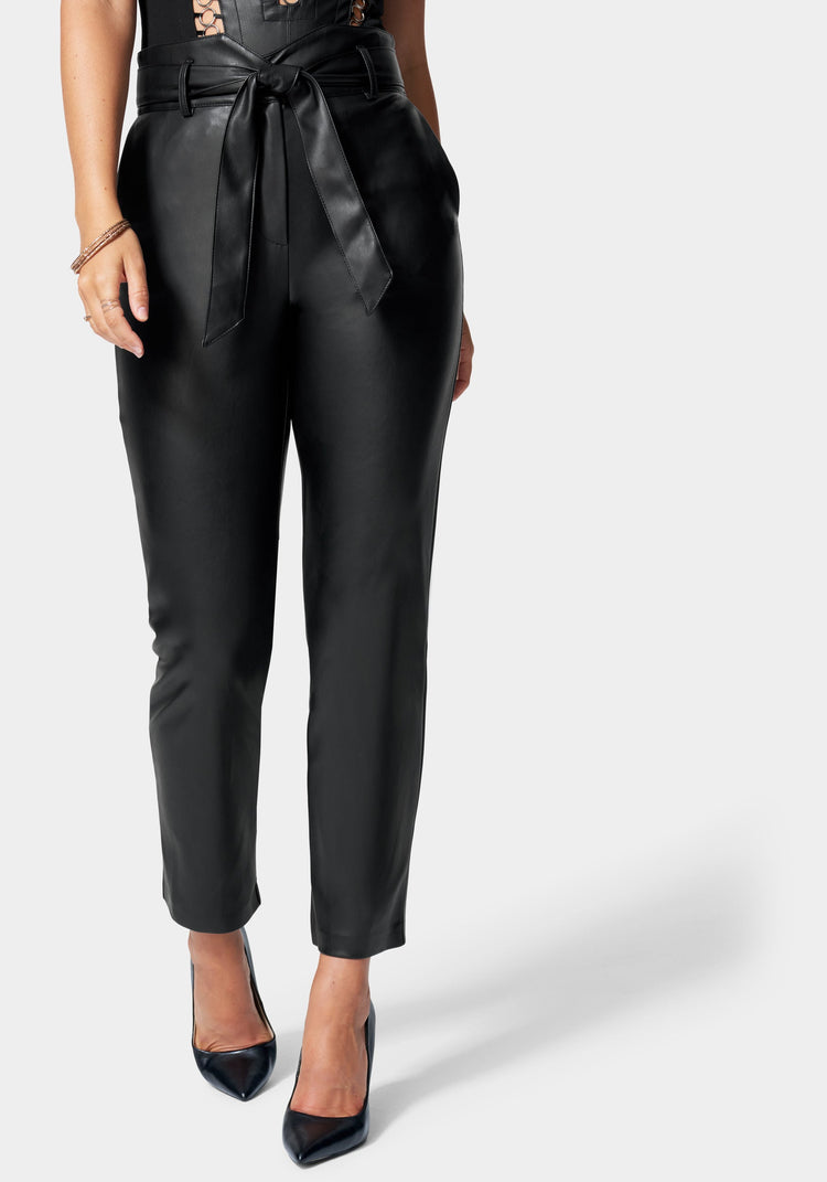 SHEIN Privé Plus Paperbag Waist Belted Skinny Pants | SHEIN