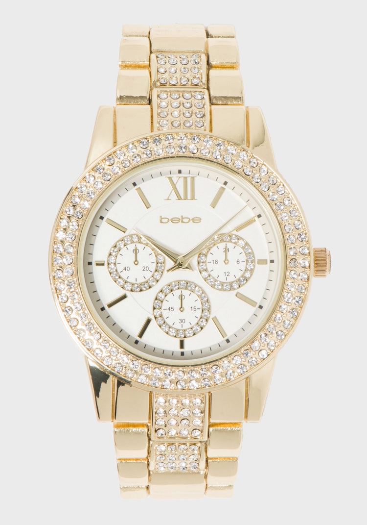Crystal Bezel Quilted Vegan Leather Strap Watch