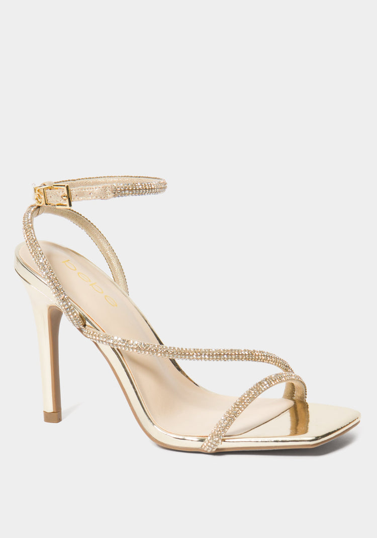 Crossed Wires Gold Metallic Lace-Up Heeled Sandals – Club L London - USA