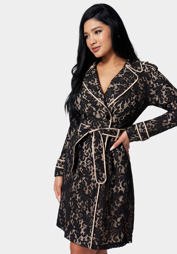 Black lace shop trench coat