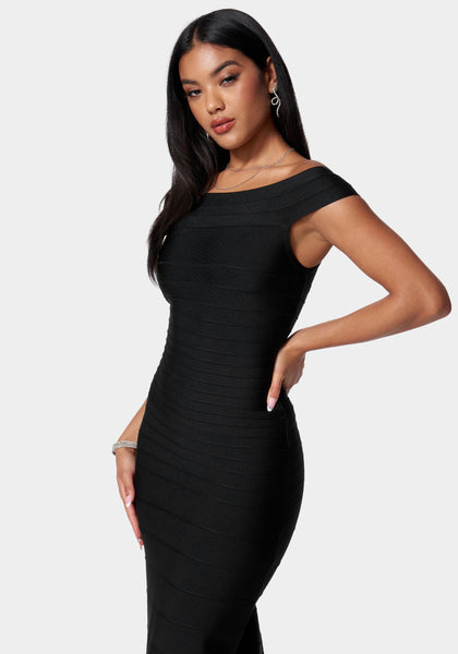 Luxe Bandage Off Shoulder Gown | bebe